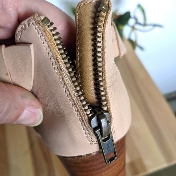 aldo Nude Leather Platform Sandals Wood Wedge Heel 7.5 - Picture 5 of 11